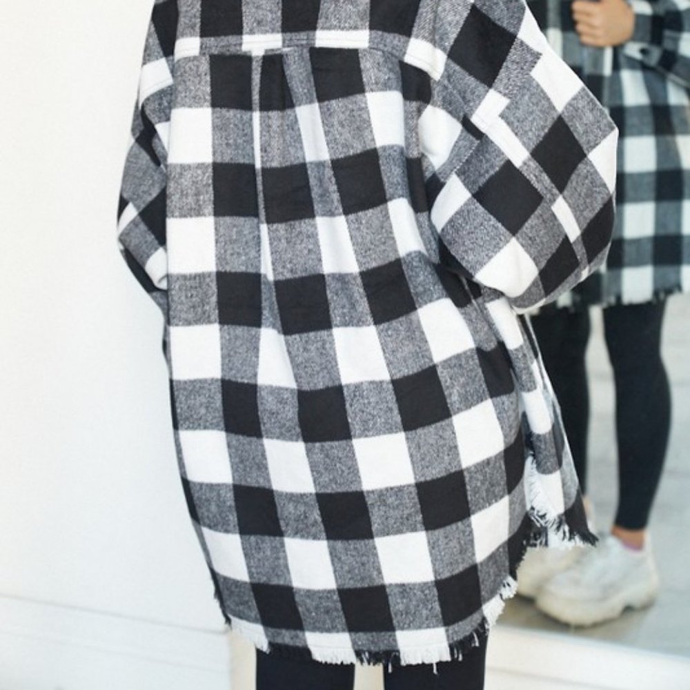 new WHITE BIRCH BUFFALO PLAID BLACK WHITE boho western SHAKET flannel SM-XXL - Picture 8 of 8
